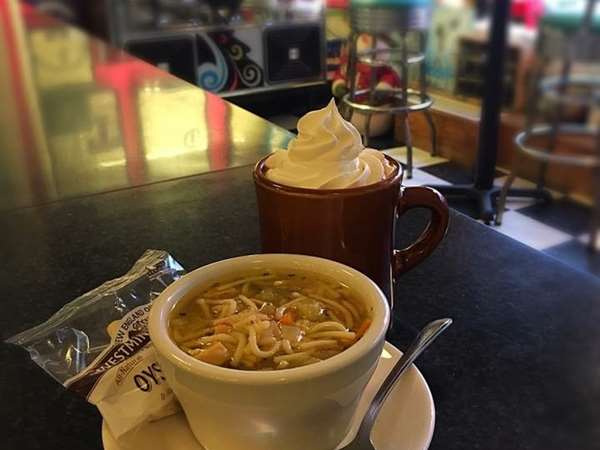 Chicken Noodle Soup and Hot Chocolate